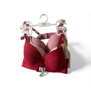 C&C California Bra Set - Red, Pink, and Tan